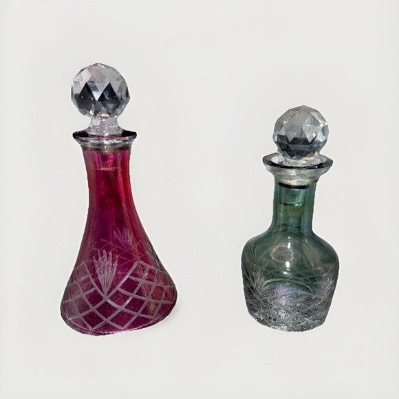 Bohemian Folk Other - Vintage Bohemian Perfume Bottles  Cut to Clear Crystal Hand Cut  Set of 2